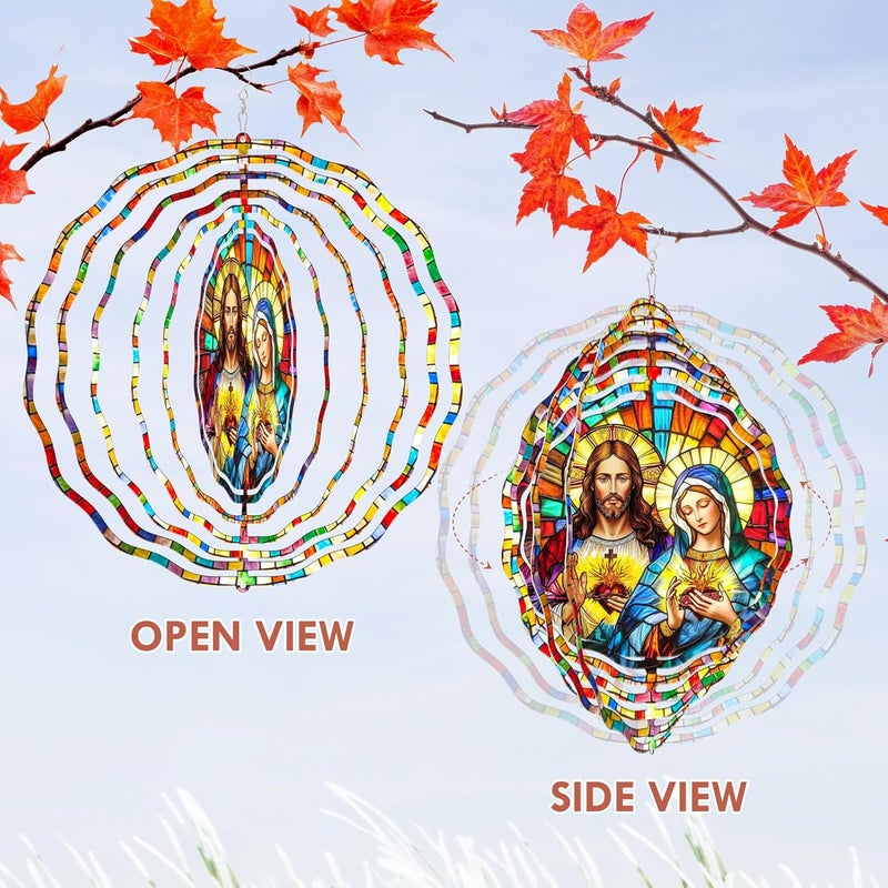 FLAGWIX Sacred Heart Wind Spinners Outdoor - 3D Stainless Steel Metal Wind Spinners 12in - Christian Gifts for Women Faith, Garden Spinner for Yard Decorations Outdoor, Religious Gifts for Mom Grandma - Image 4